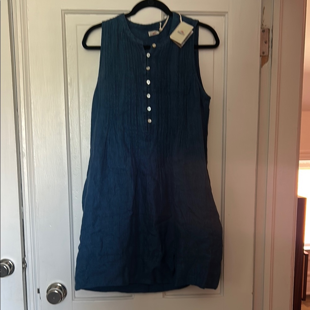 Faherty Indigo Button-Front Mini Dress